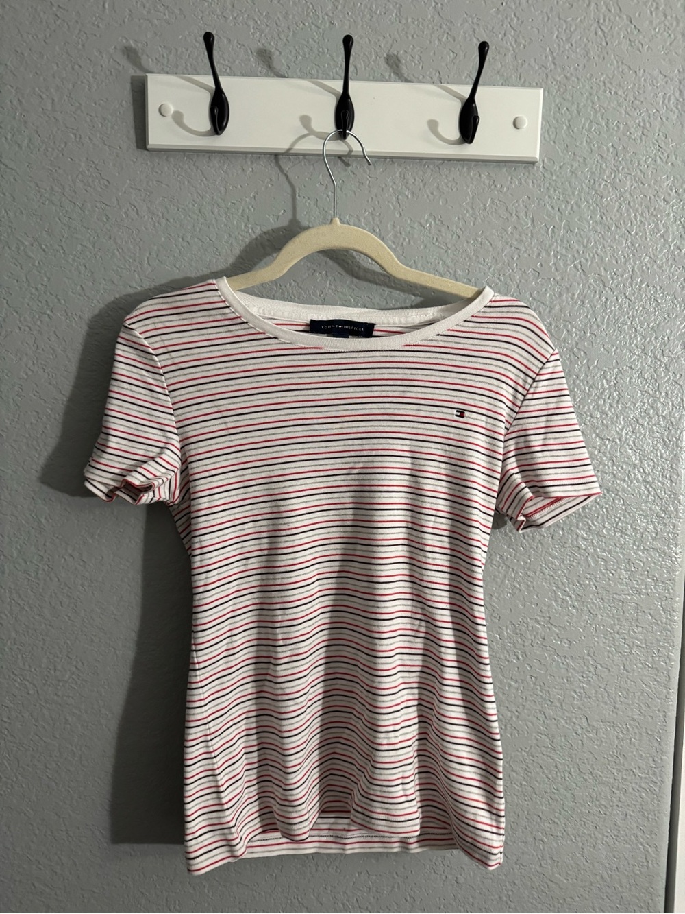 Tommy Hilfiger White Tee with Red and Navy Stripes